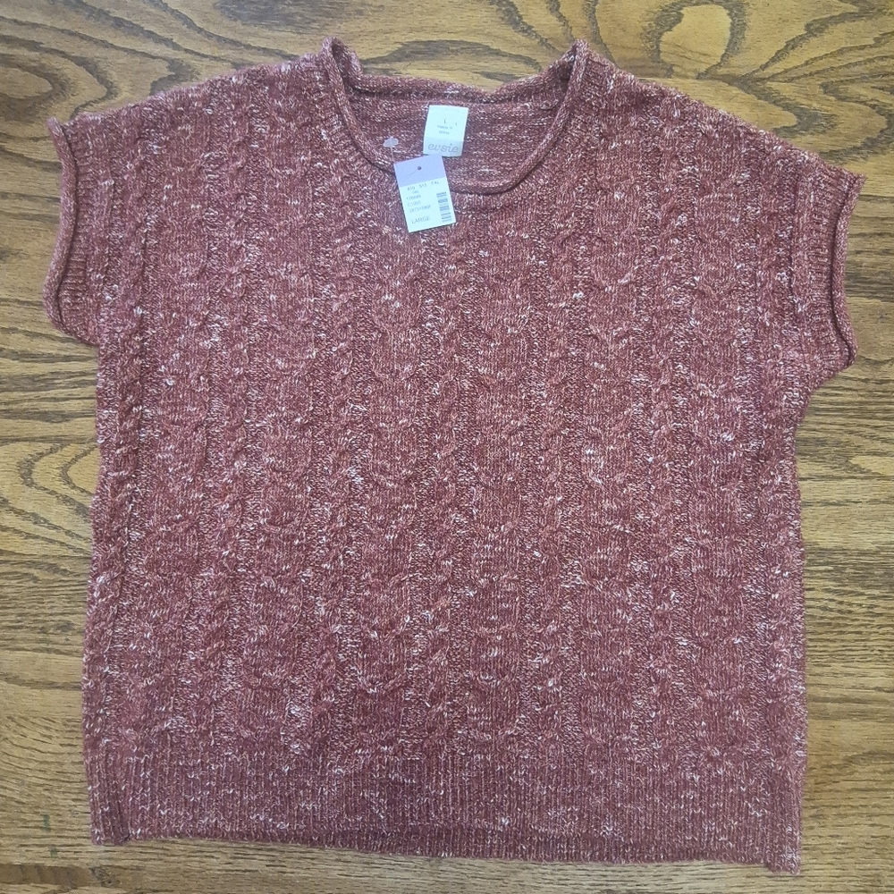 NWT Evsie Maurices Girls Sz L Short Sleeve Sweater Red Soft Layering Fall Winter